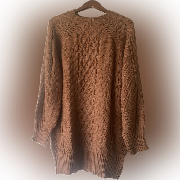 Cozy Cable Knit Sweater Dress in Taupe - Picture 8 of 8